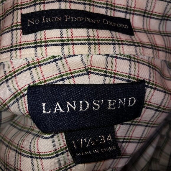 Lands End Mens Size 17.5 34 Non Iron Pinpoint Oxford Long Sleeve Button Up Shirt - Picture 10 of 11